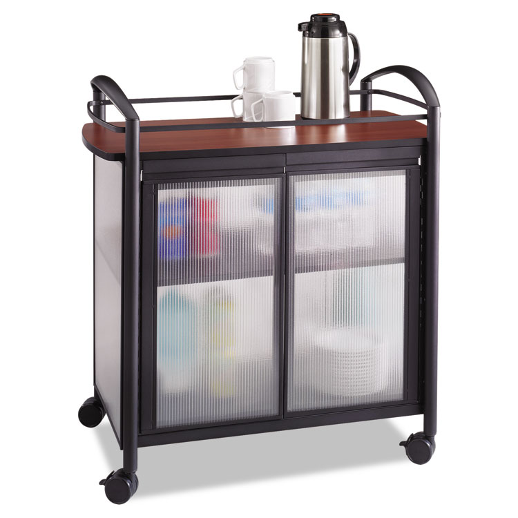 Safco Impromptu Refreshment Cart/Machine Stand, Engineered Wood, 3 Shelf, 34 x 21.25 x 36.5, Cherry/Black (SAF8966BL)