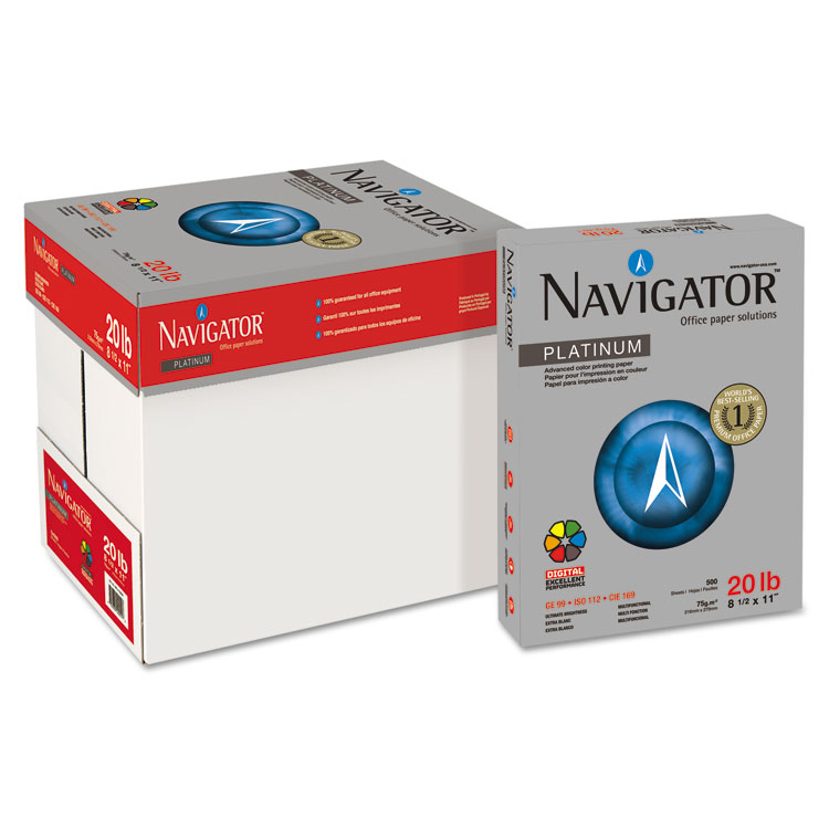 Navigator Platinum Paper, 99 Bright, 20 lb Bond Weight, 8.5 x 11, White, 500 Sheets/Ream, 10 Reams/Carton (SNANPL1120)
