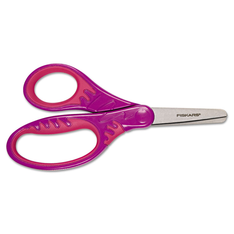 Fiskars Kids Softgrip Scissors, Right Handed, Rounded Tip, 5" Long, 1.75" Cut Length, Straight Handle, Randomly Assorted Handle Color (FSK1942201001)