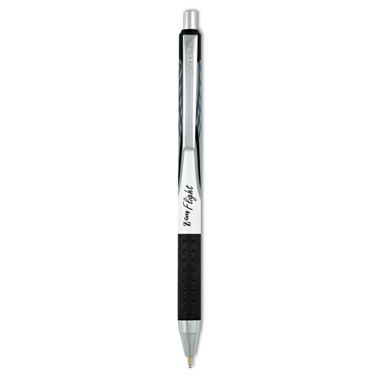 Zebra Z-Grip Flight Ballpoint Pen, Retractable, Bold 1.2 mm, Black Ink, Black/Gray/White Barrel, 12/Pack (ZEB21910)