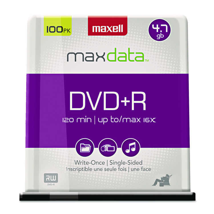 Maxell DVD+R High-Speed Recordable Disc, 4.7 GB, 16x, Spindle, Silver, 100/Pack (MAX639016)