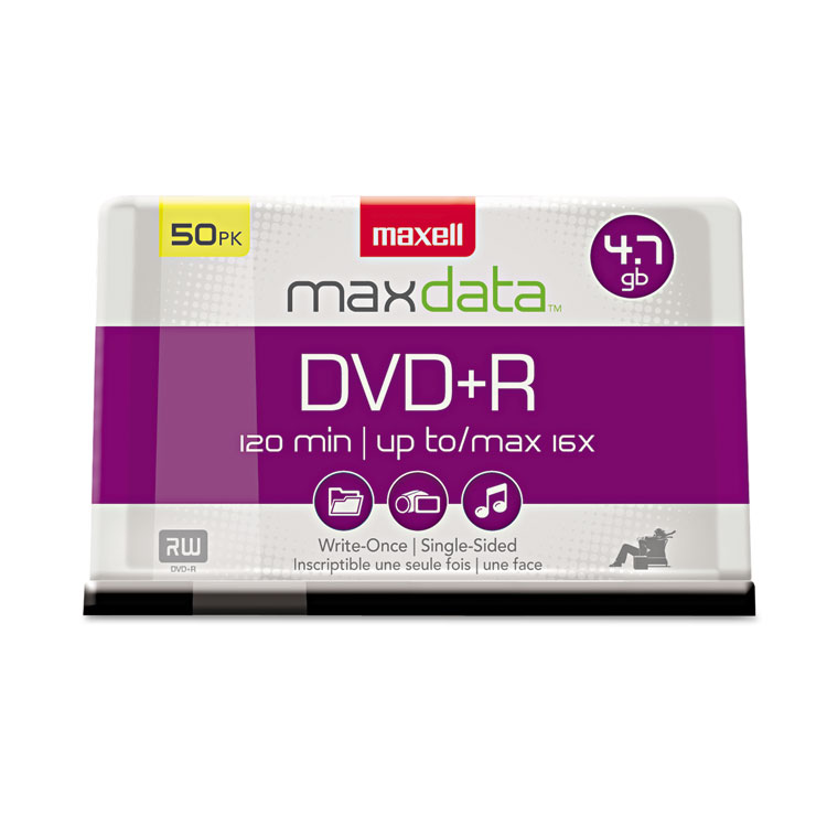 Maxell DVD+R High-Speed Recordable Disc, 4.7 GB, 16x, Spindle, Silver, 50/Pack (MAX639013)
