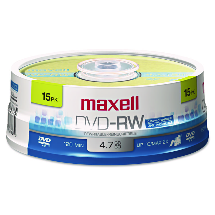 Maxell DVD-RW Rewritable Disc, 4.7 GB, 2x, Spindle, Gold, 15/Pack (MAX635117)