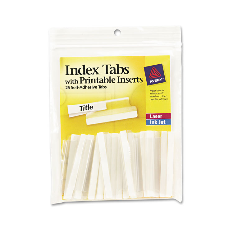 Avery Insertable Index Tabs with Printable Inserts, 1/5-Cut, Clear, 2" Wide, 25/Pack (AVE16241)