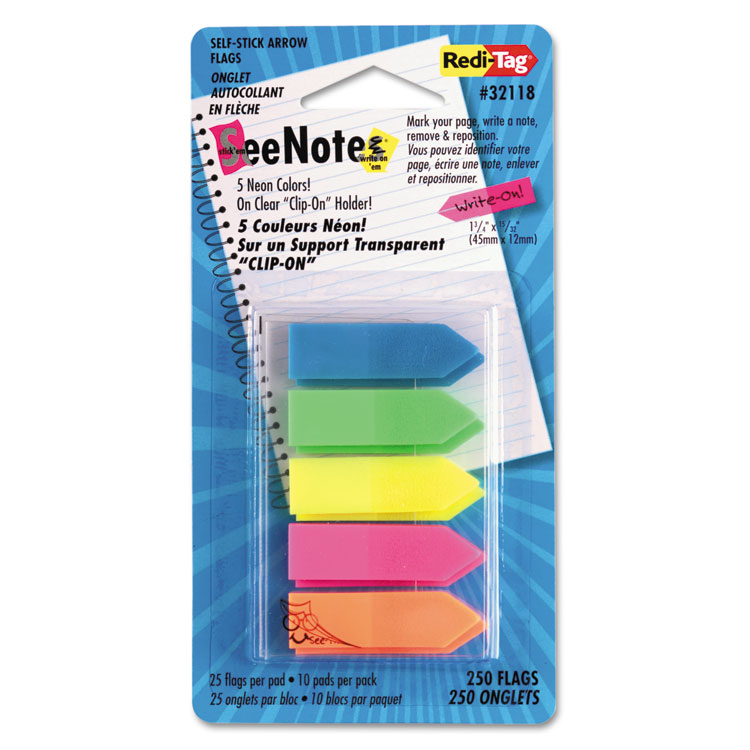 Redi-Tag SeeNotes Transparent-Film Arrow Page Flags, Assorted Colors, 50/Pad, 5 Pads (RTG32118)