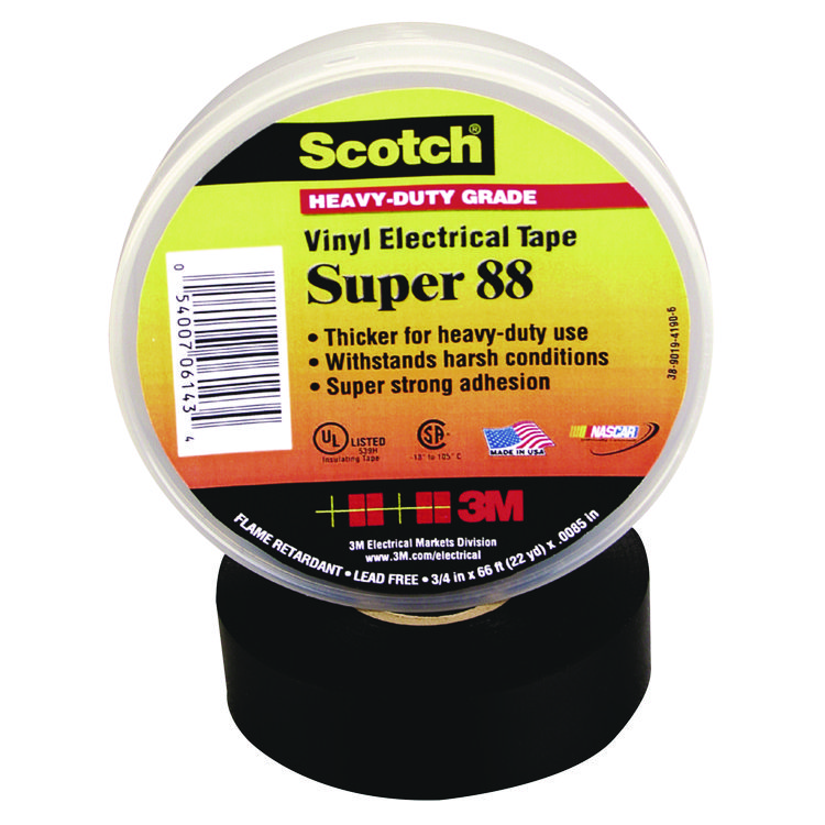 Scotch Scotch 88 Super Vinyl Electrical Tape, 0.75" x 66 ft, Black (MMM06143)