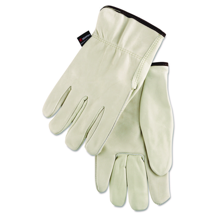MCR Safety Premium Grade Leather Insulated Driver Gloves, Fleece Lining, Gunn Cut, Straight Thumb, Large, Cream, 12 Pairs (MPG3250L)