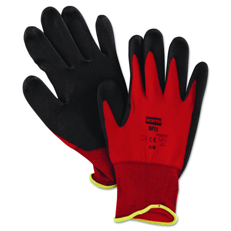 North Safety NorthFlex Red Foamed PVC Palm Coated Gloves, EN388: 4131, 10" Long, Medium (Size 8), Red/Black, 12 Pairs (NSPNF118M)