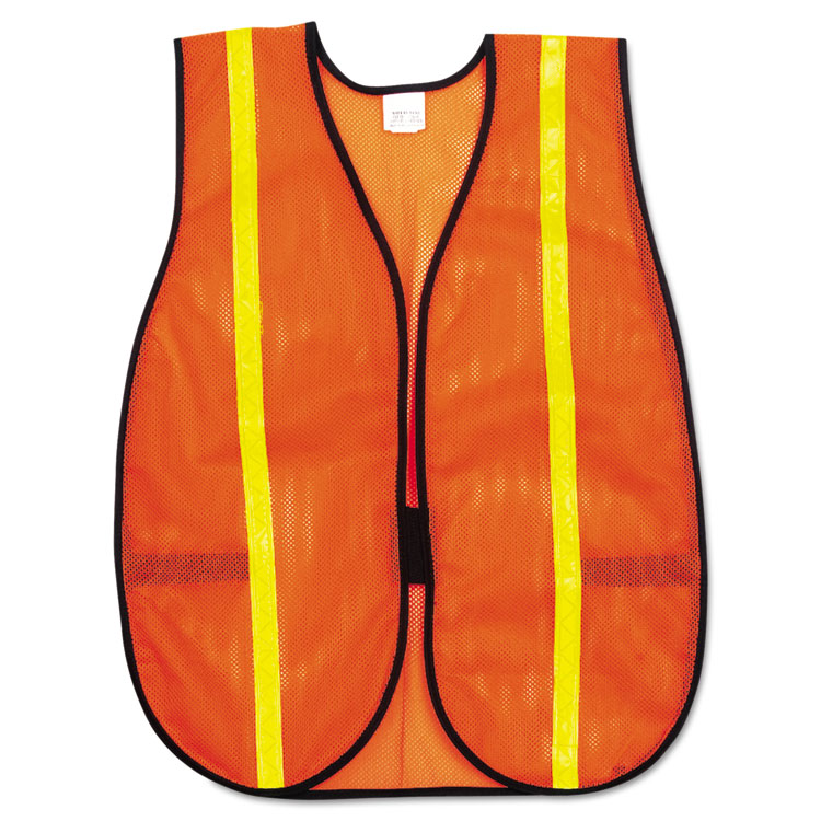 MCR Safety Polyester Mesh Safety Vest, One Size Fits All, Orange with 0.75" Lime Green Stripe (RVRV211R)