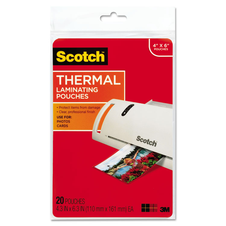 Scotch Laminating Pouches, 5 mil, 4.33" x 6.33", Gloss Clear, 20/Pack (MMMTP590020)