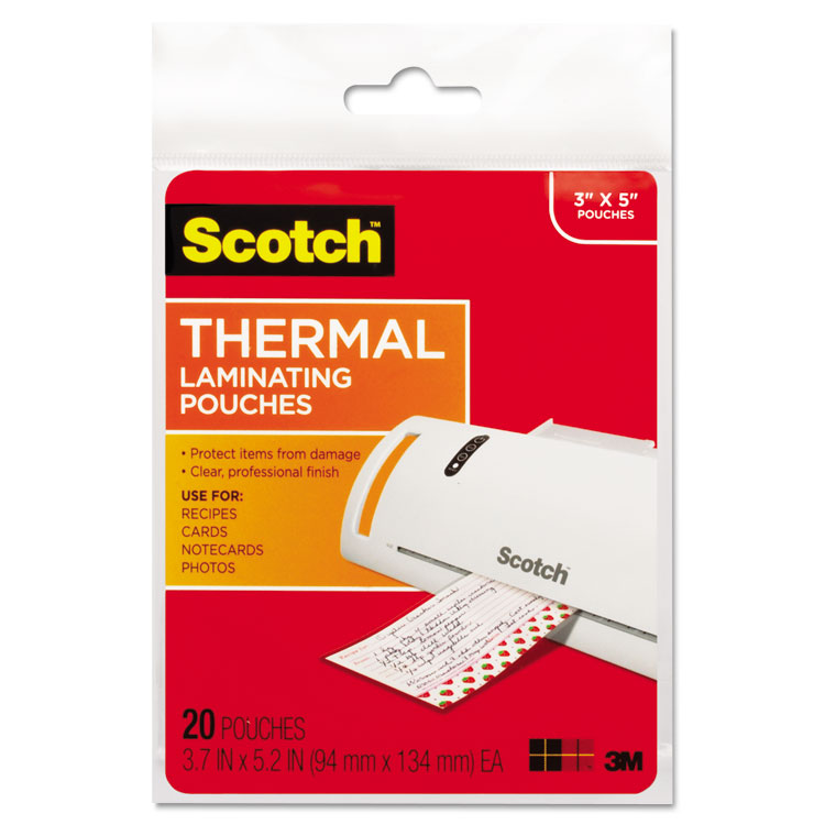 Scotch Laminating Pouches, 5 mil, 5.38" x 3.75", Gloss Clear, 20/Pack (MMMTP590220)