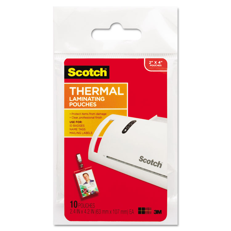 Scotch Laminating Pouches, 5 mil, 2.25" x 4.25", Gloss Clear, 10/Pack (MMMTP585210)