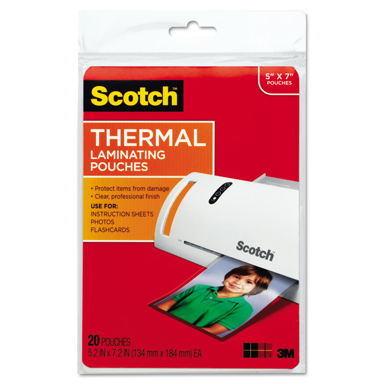 Scotch Laminating Pouches, 5 mil, 5" x 7", Gloss Clear, 20/Pack (MMMTP590320)
