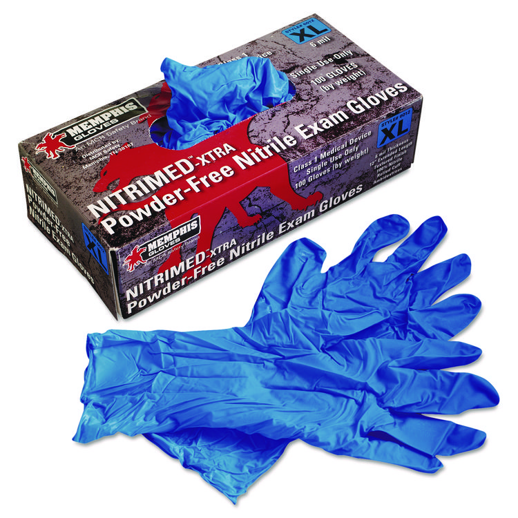 MCR Safety Nitri-Med Disposable Nitrile Gloves, Powder-Free, X-Large, 6 mil, Blue, 100/Box (MPG6012XL)