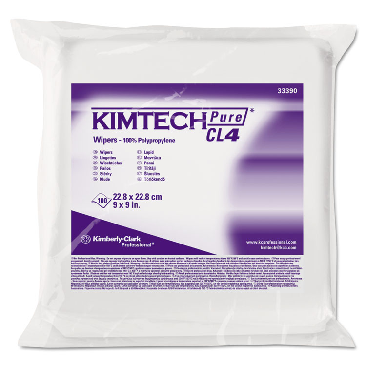 Kimtech W4 Critical Task Wipers, Flat Double Bag, 3-Ply, 9 x 9, Unscented, White, 100/Bag, 5 Bags/Carton (KCC33390)