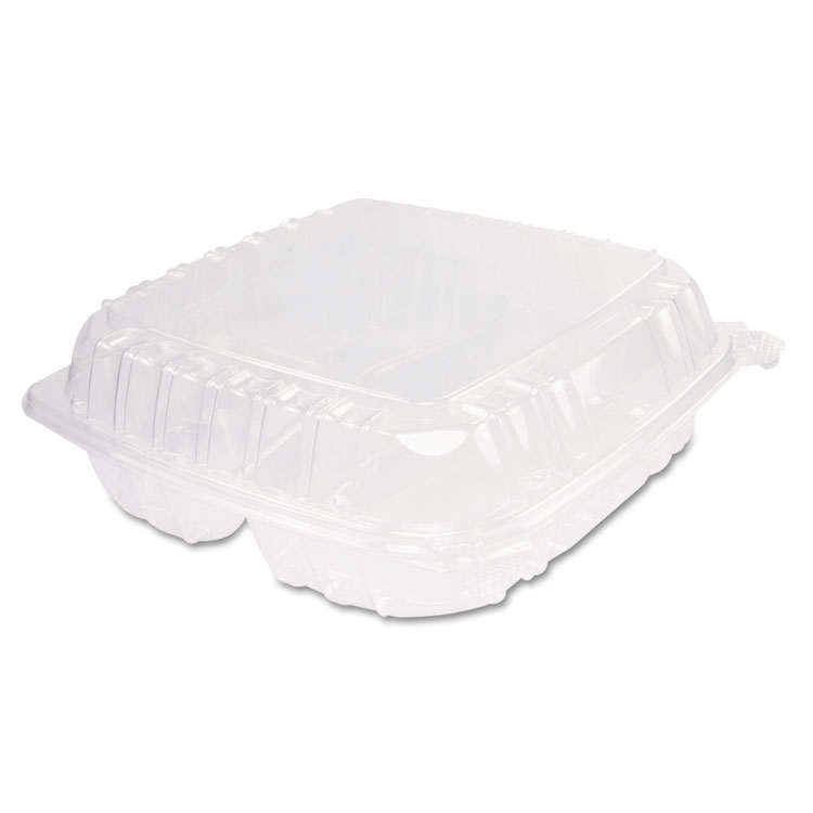 Dart ClearSeal Hinged-Lid Plastic Containers, 3 Compartments, 9.4 x 8.9 x 3, Plastic, 100/Bag, 2 Bags/Carton (DCCC95PST3)