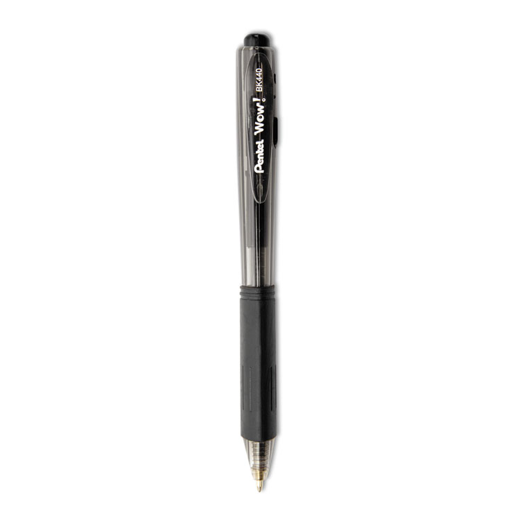 Pentel WOW! Ballpoint Pen Value Pack, Retractable, Medium 1 mm, Black Ink, Smoke/Black Barrel, 36/Pack (PENBK440ASWUS)