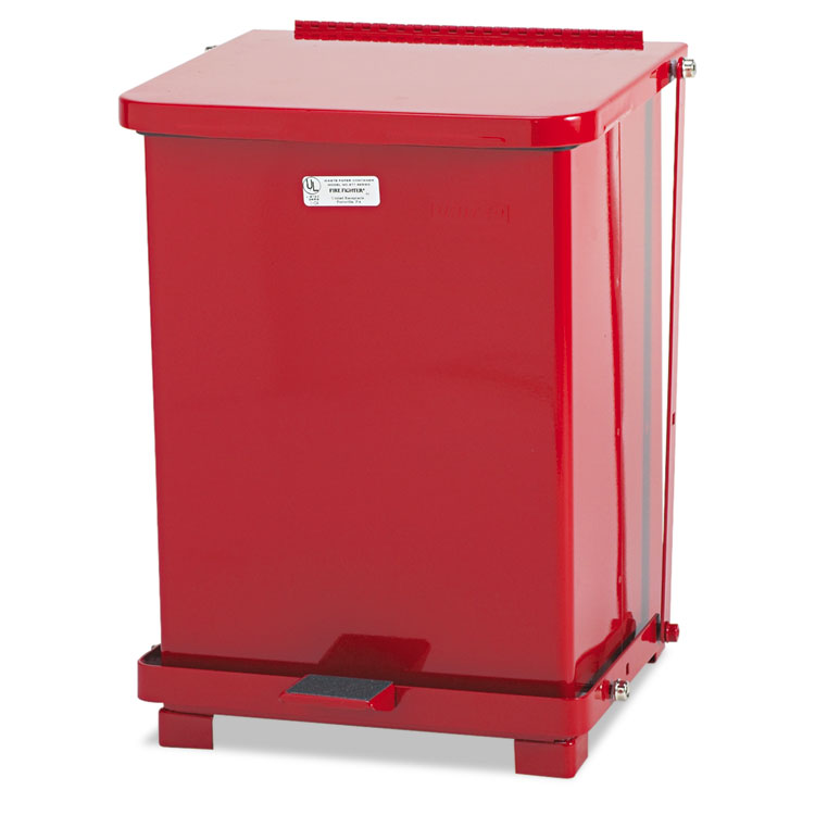 Rubbermaid Commercial Defenders Heavy-Duty Steel Step Can, 4 gal, Steel, Red (RCPST7EPLRED)