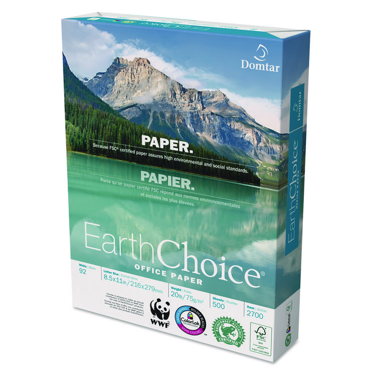 Domtar EarthChoice Office Paper, 92 Bright, 20 lb Bond Weight, 8.5 x 11, White, 500 Sheets/Ream, 10 Reams/Carton (DMR2700)