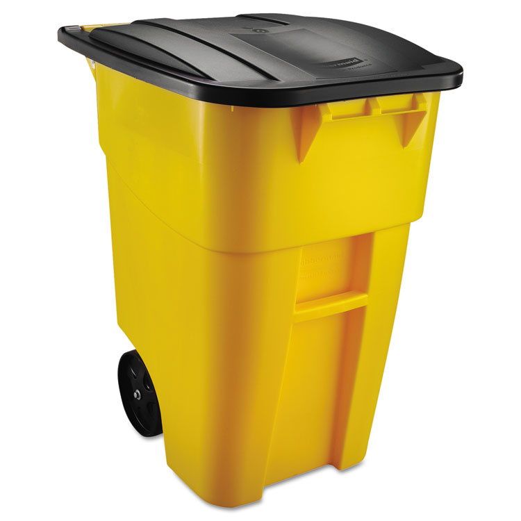 Rubbermaid Commercial Square Brute Rollout Container, 50 gal, Molded Plastic, Yellow (RCP9W27YEL)