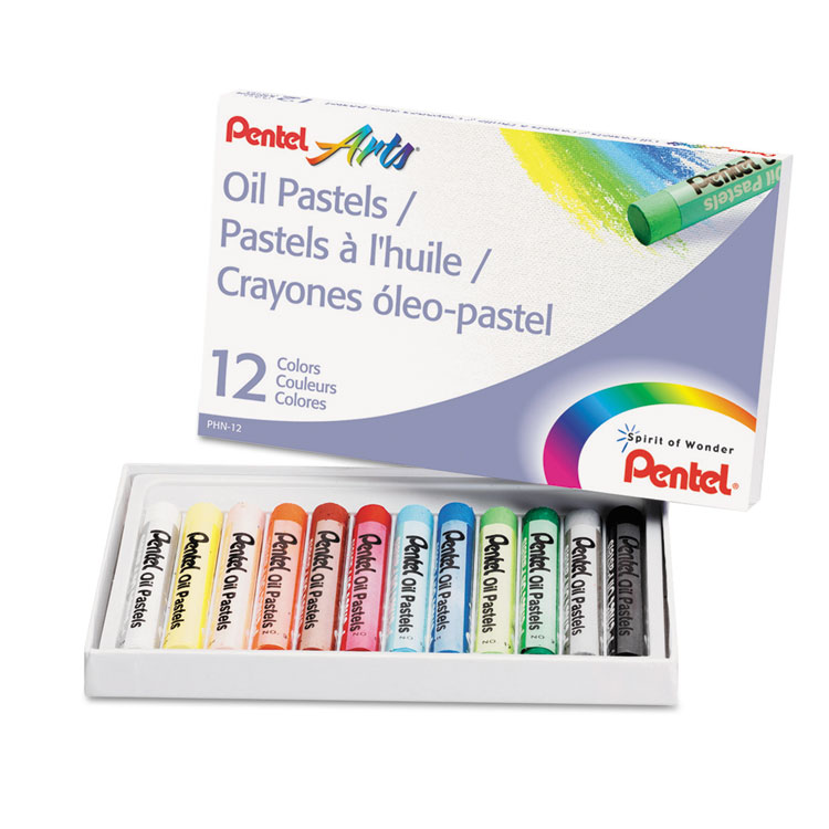 Pentel Oil Pastel Set With Carrying Case, 12 Assorted Colors, 0.38" dia x 2.38", 12/Set (PENPHN12)