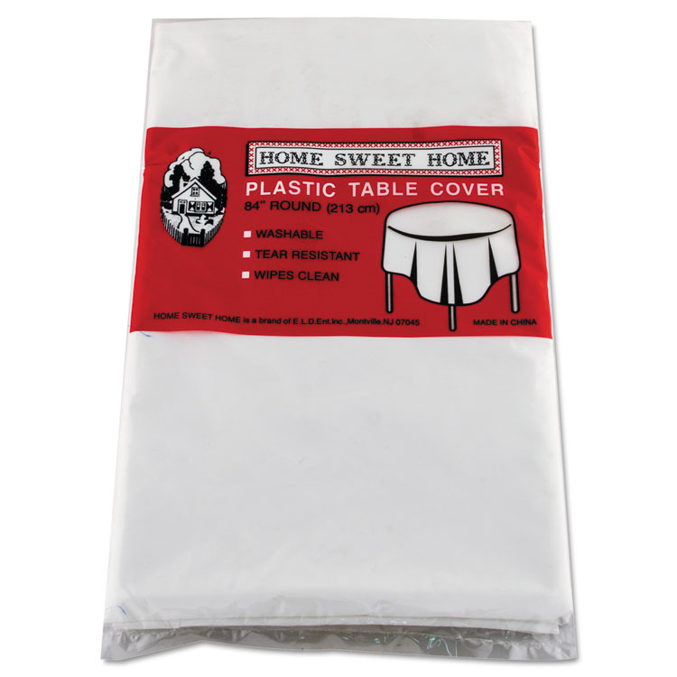 Tablemate Table Set Round Table Cover, Plastic, 84" Diameter, White, 6/Pack (TBL84WH)