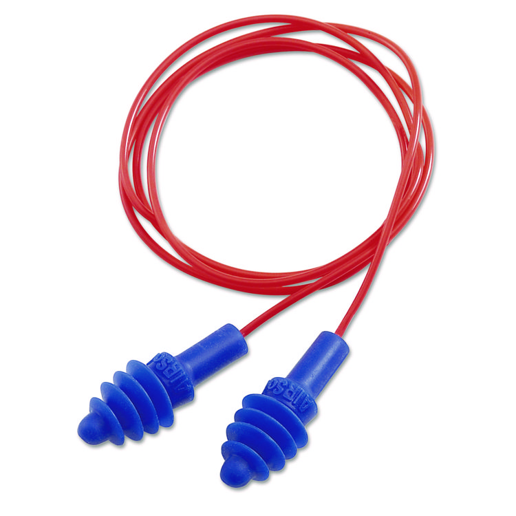 Howard Leight by Honeywell DPAS-30R AirSoft Multiple-Use Earplugs, 27NRR, Red Polycord, Blue, 100/Box (UVXDPAS30R)