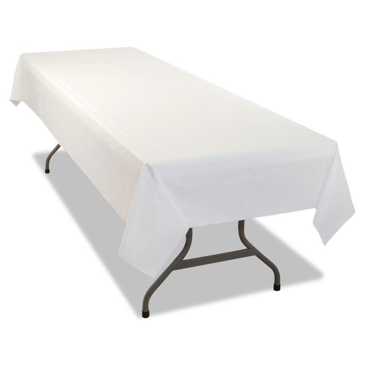Tablemate Table Set Rectangular Table Covers, Heavyweight Plastic, 54" x 108", White, 24/Carton (TBL549WHCT)