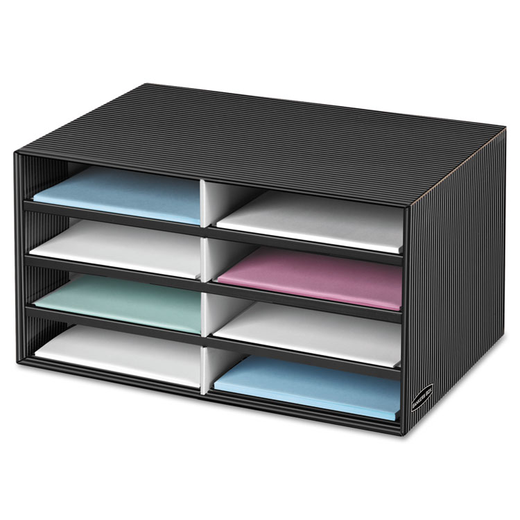 Bankers Box Decorative Sorter, 8 Letter Compartments, 19.5 x 12.38 x 10.25, Black/Gray Pinstripe (FEL6170301)