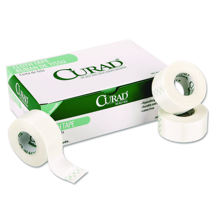 Curad First Aid Cloth Silk Tape, Heavy-Duty, Acrylic/Silk, 1" x 10 yds, White, 12/Pack (MIINON270101)