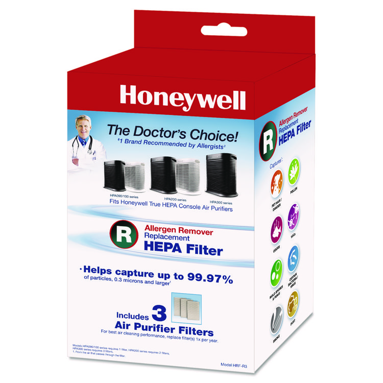 Honeywell Allergen Remover Replacement HEPA Filters, 6.75 x 10.3, 3/Pack (HWLHRFR3)