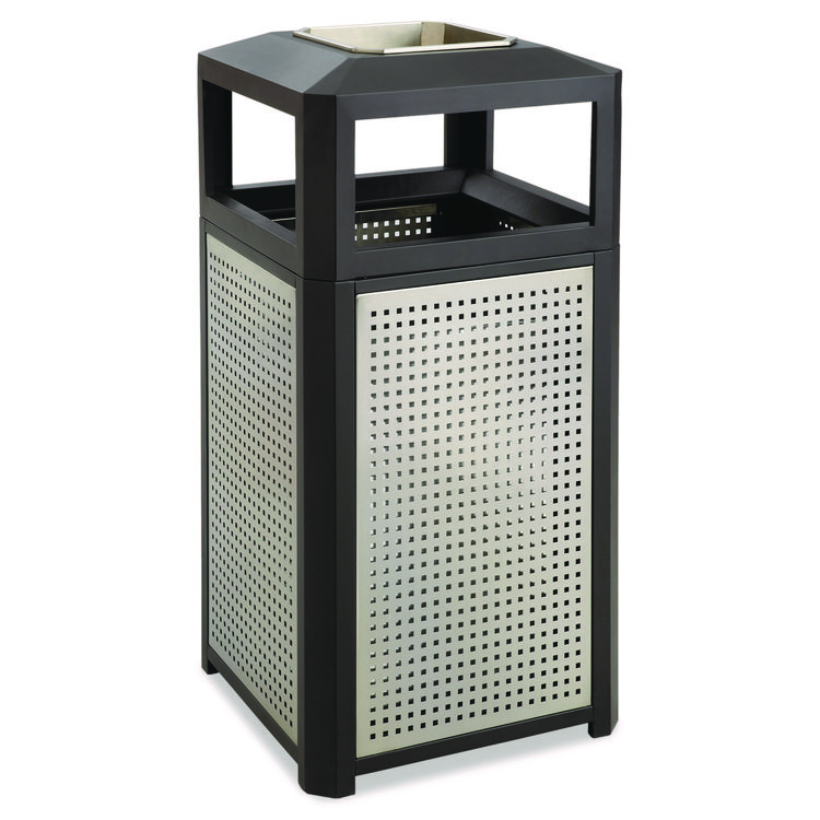 Safco Evos Series Steel Waste Container, 38 gal, Steel, Black (SAF9935BL)