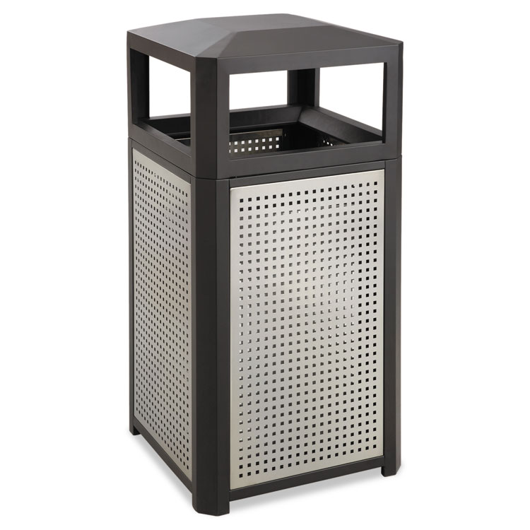 Safco Evos Series Steel Waste Container, 38 gal, Steel, Black (SAF9934BL)