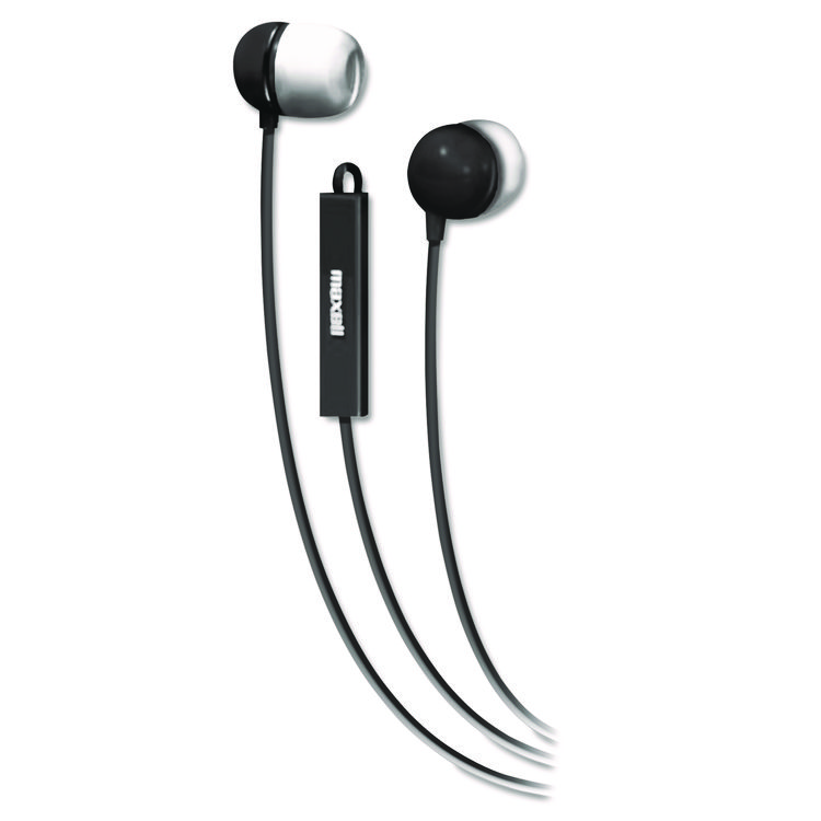 Maxell In-Ear Buds with Built-in Microphone, 4 ft Cord, Black (MAX190300)
