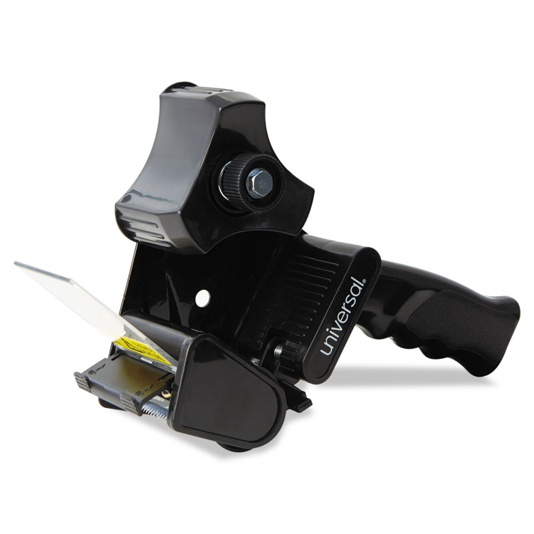 Universal Handheld Box Sealing Tape Dispenser, 3" Core, For Rolls Up to: 2" x 110 yds, Black (UNV88000)