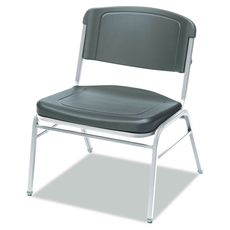 Iceberg Rough n Ready Wide-Format Big and Tall Stack Chair, Supports 500 lb, 18.5" Seat Height, Charcoal Seat/Back, Silver Base, 4/CT (ICE64127)