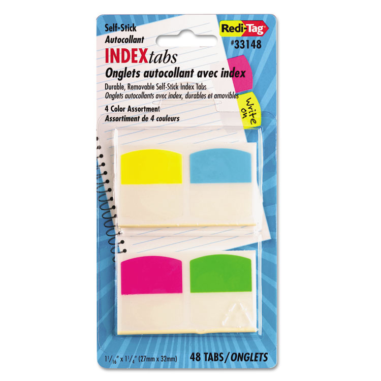 Redi-Tag Write-On Index Tabs, 1/5-Cut, Assorted Colors, 1.06" Wide, 48/Pack (RTG33148)