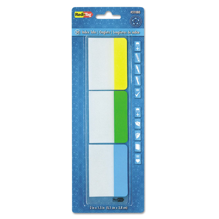 Redi-Tag Write-On Index Tabs, 1/5-Cut, Assorted Colors, 2" Wide, 30/Pack (RTG31080)