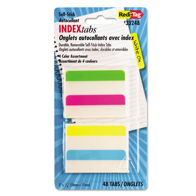 Redi-Tag Write-On Index Tabs, 1/5-Cut, Assorted Colors, 2" Wide, 48/Pack (RTG33248)