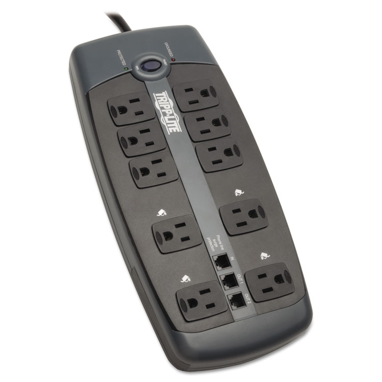 Tripp Lite by Eaton Protect It! Surge Protector, 10 AC Outlets, 8 ft Cord, 2,395 J, Black (TRPTLP1008TEL)