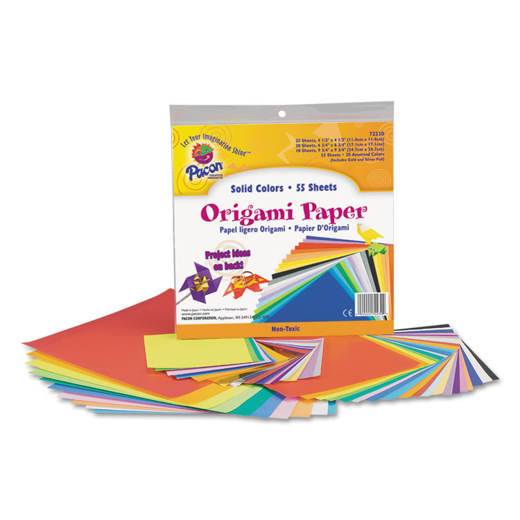 Pacon Origami Paper, 30 lb Bond Weight, 9.75 x 9.75, Assorted Bright Colors, 55/Pack (PAC72230)