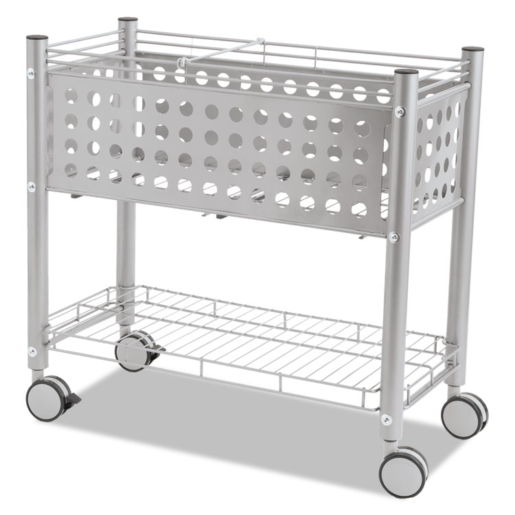 Vertiflex File Cart with Open Top, Metal, 1 Shelf, 2 Bins, 28.25" x 13.75" x 27.38", Matte Gray (VRTVF52000)