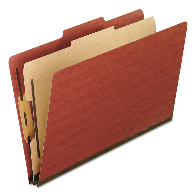 Pendaflex Four-Section Pressboard Classification Folders, 2" Expansion, 1 Divider, 4 Fasteners, Legal Size, Red Exterior, 10/Box (PFX2157R)