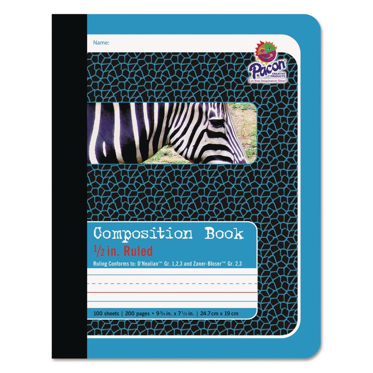 Pacon Composition Book, D'Nealian 1-3, Zaner-Bloser 2-3, Illustration Boxes/College Rule, Blue Cover, (100) 9.75 x 7.5 Sheets (PAC2425)
