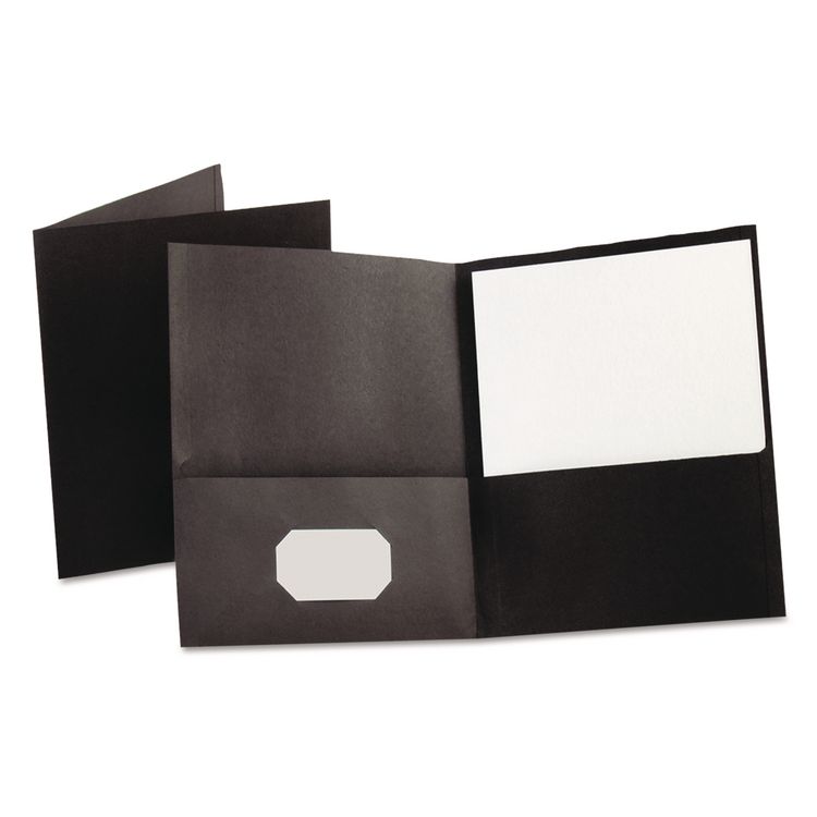 Oxford Twin-Pocket Folder, Embossed Leather Grain Paper, 0.5" Capacity, 11 x 8.5, Black, 25/Box (OXF57506)