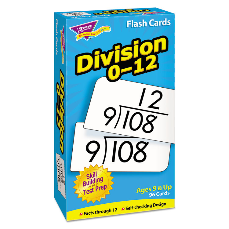 TREND Skill Drill Flash Cards, Division 0 to 12, Grades 4 to 6, 3" x 6", Black and White, 91/Pack (TEPT53106)
