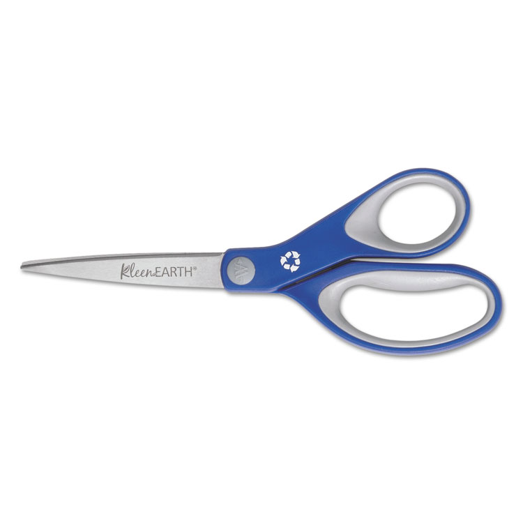 Westcott KleenEarth Soft Handle Scissors, 8" Long, 3.25" Cut Length, Straight Blue/Gray Handle (ACM15554)