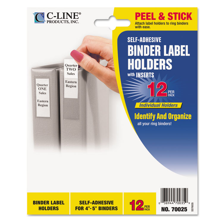 C-Line Self-Adhesive Ring Binder Label Holders, Top Load, 2.25 x 3.63, Clear, 12/Pack (CLI70025)