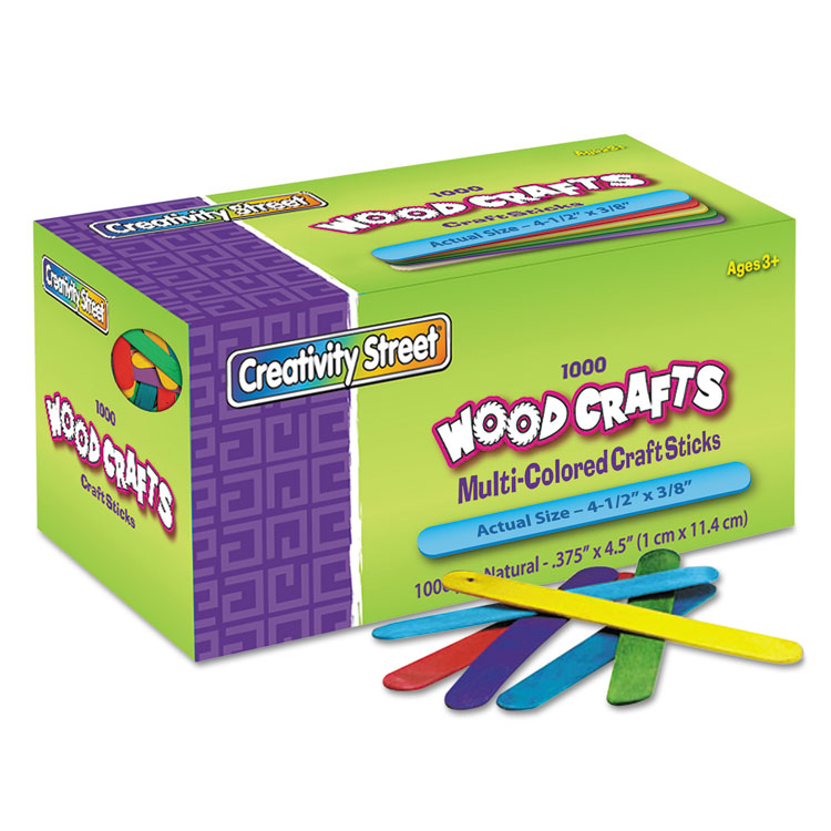 Creativity Street Colored Wood Craft Sticks, 4.5" x 0.38", Assorted, 1,000/Box (CKC377502)