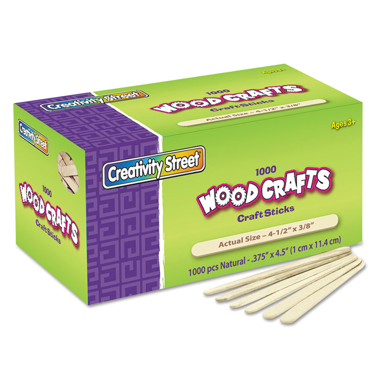 Creativity Street Natural Wood Craft Sticks, 4.5" x 0.38", Natural, 1,000/Box (CKC377501)